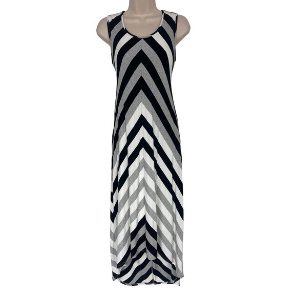 Chico's Size 1 =‎ Medium/8 Mitered Stripe High-Low Maxi Dress Spring Summer - Picture 3 of 9
